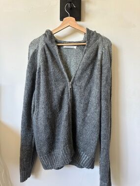 Men's Gray Hooded Zip-Up Sweater - Soft Knit Layer